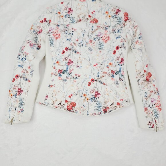 Zara Women's White Red Wild Floral Print Stretch Full-Zip Quilted Jacket Size M - Picture 3 of 14